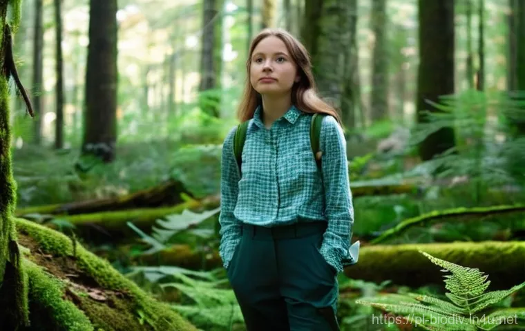 생물다양성 보전 자격증 취득 후기 - **A Serene Moment in a Polish Forest:** A young woman, appearing to be in her early twenties, is sta...