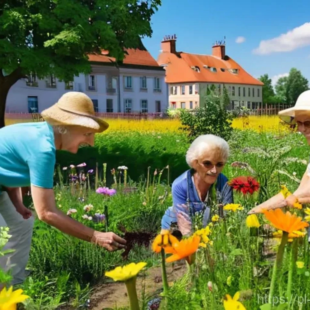 생물다양성 보전 실무 프로젝트 - **Prompt 1: Vibrant Community Meadow Creation**
"A bright, cheerful outdoor scene in a Polish to...