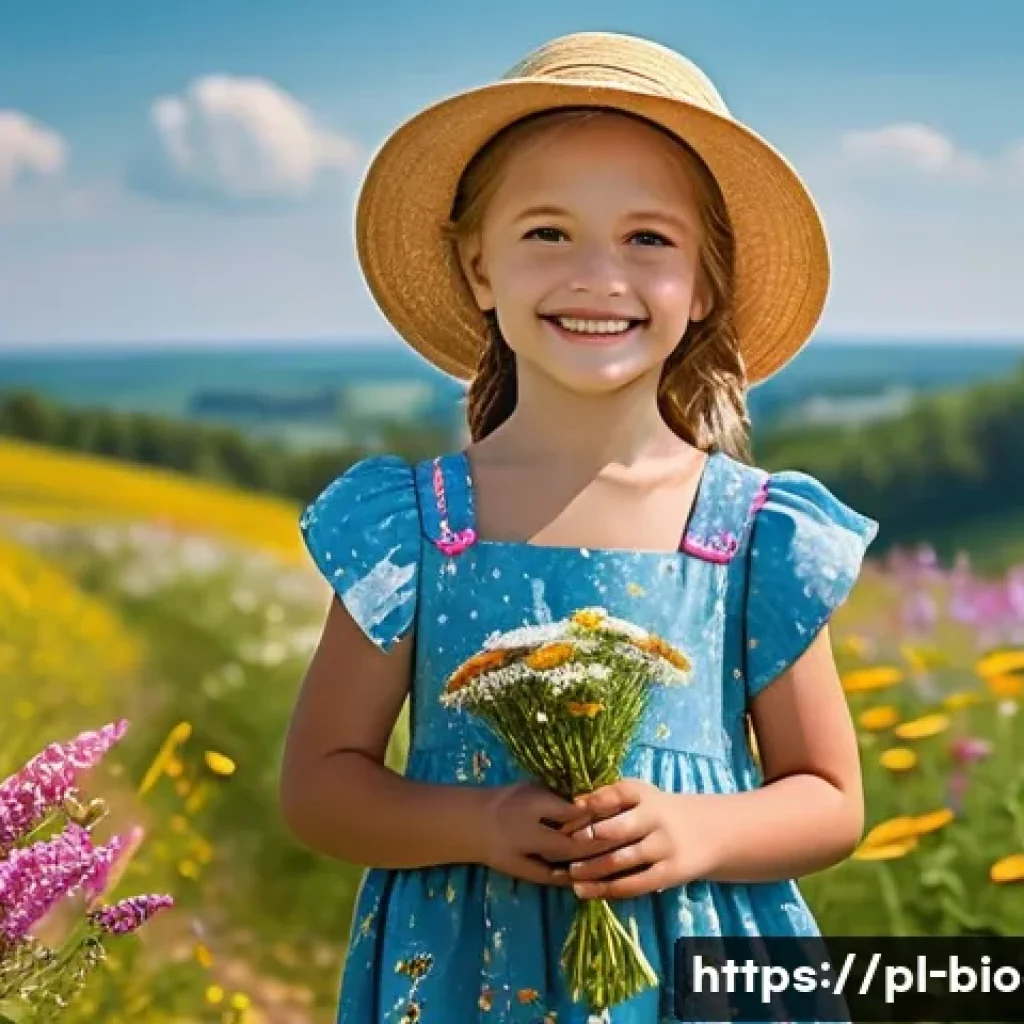 생물다양성 보전 직무 관련 전공 - **A young girl (around 7 years old) wearing a colorful sundress and a sunhat, playing in a field of ...