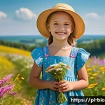 Home 14 생물다양성 보전 직무 관련 전공 - **A young girl (around 7 years old) wearing a colorful sundress and a sunhat, playing in a field of ...