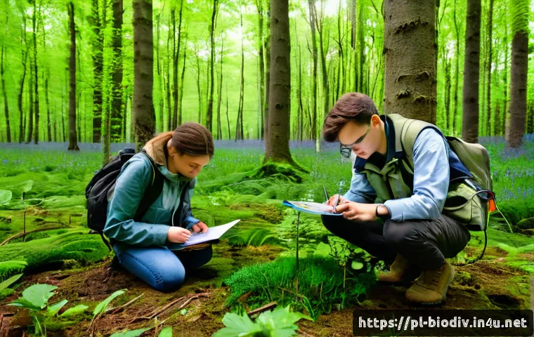 생물다양성 보전 분야 실무 교육 - A group of diverse Polish environmental scientists and students participating in an interactive outd...