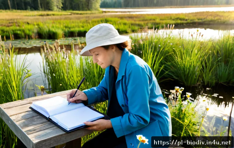 생물다양성 보전 업무 매뉴얼 - Photorealistic biodiversity conservation fieldwork in a Polish national park, middle-aged ecologist ...