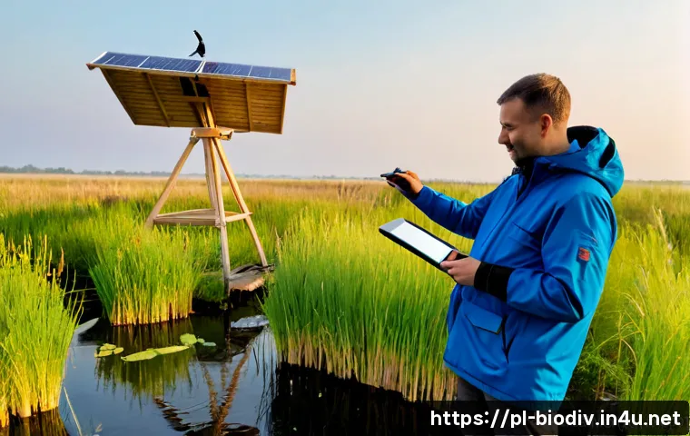 생물다양성 보전 분야 트렌드 분석 - Photorealistic biodiversity conservation trend scene in a Polish wetland reserve, a conservation sci...