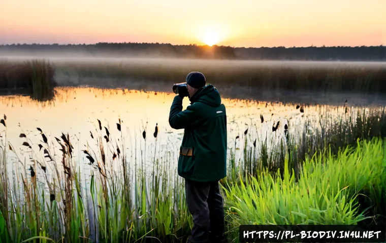 Home 17 생물다양성 보전 전문가 진로 - Photorealistic Polish biodiversity conservation specialist conducting a wetland bird survey at dawn ...